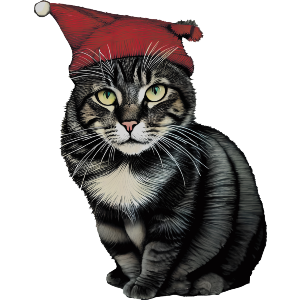 Cute Cat In Santa Hat 