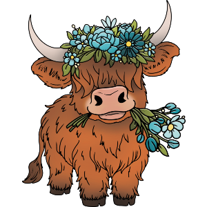 Highland Cow With Flowers