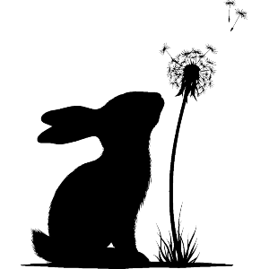 Rabbit Sitting with Dandelion Silhouette