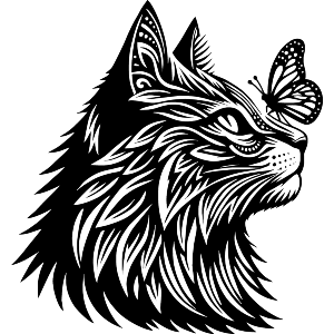 Stylised Cat with Butterfly