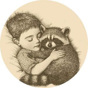 Boy Sleeping with Raccoon