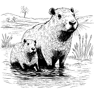 Capybaras in the River