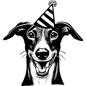 Happy Whippet Wearing Party Hat