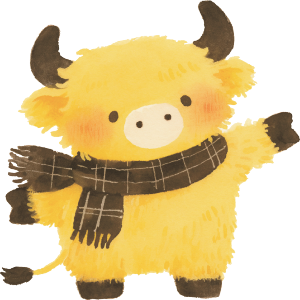 Cute Highland Cow with Scarf