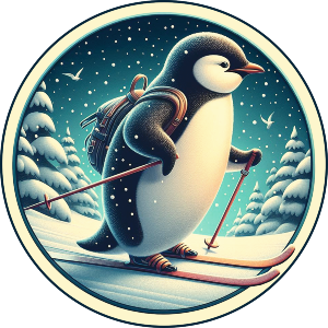 Cute Penguin Winter Skiing Trip
