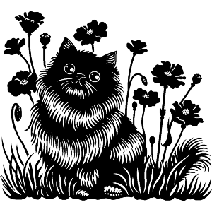 Happy Fluffy Cat in Garden 