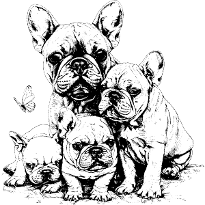 French Bulldog Mother with Puppies