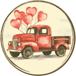Vintage Truck with Heart Balloons