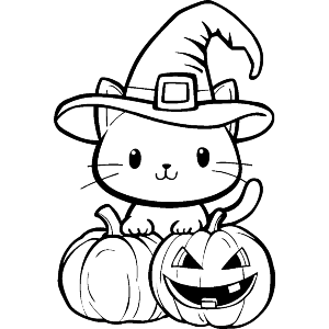 Halloween Cat with Pumpkins