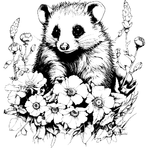 Opossum with Flowers