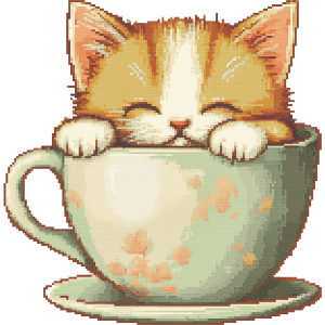 Kitten in Teacup Pixel Art