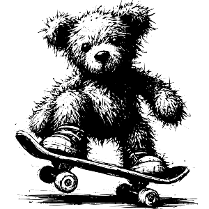 Scruffy Teddy Riding Skateboard