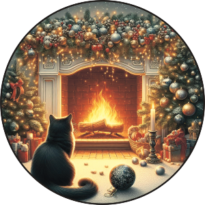Christmas Fireplace & Cat