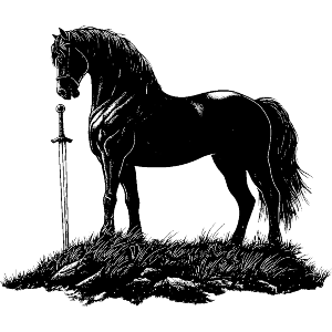 Horse Silhouette Standing on Grass