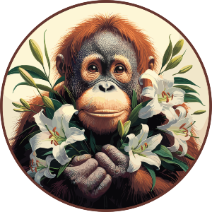 Baby Orang Utan With Lillies