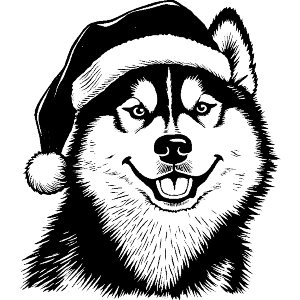 Husky with Santa Hat