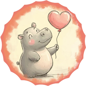 Cute Hippo with Heart Shaped Balloon