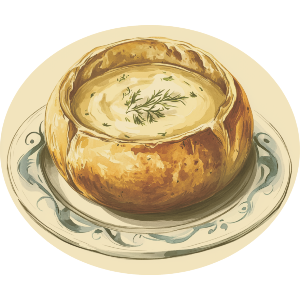 Sourdough Bread Bowl Filled with Creamy Soup
