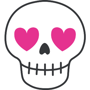 A cute pink heart eyed skull
