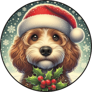Cockapoo Wearing a Santa Hat