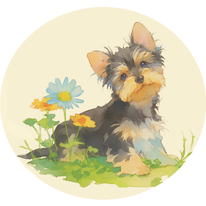 Cute Yorkshire Terrier Puppy with Flowers