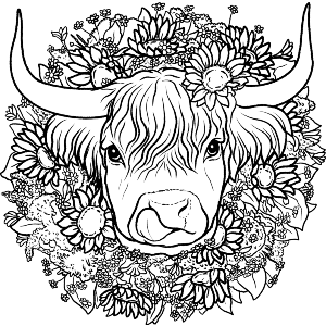 Sunflower Highland Cow