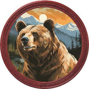 Grizzly Bear Portrait with Mountains