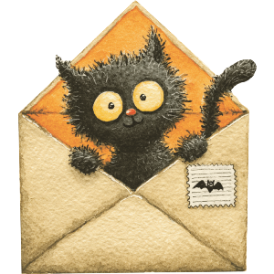 Cute Halloween Cat in Envelope