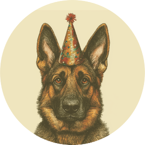 German Shepherd with Party Hat