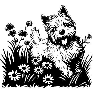 Westie Dog with Flowers