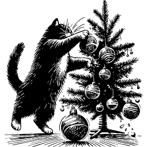 Cat Wrecking Christmas Tree