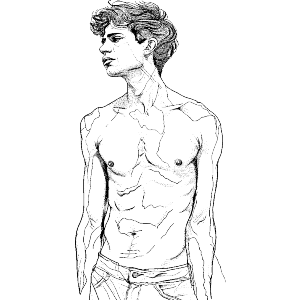 Young Man Standing Line Art