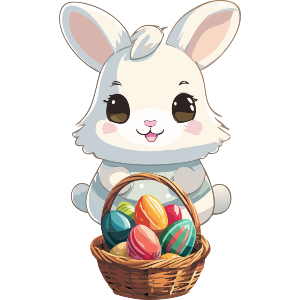 Easter Bunny With Easter Basket Kawaii Style