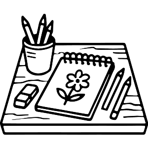 Drawing Desk With Sketchbook And Pencils