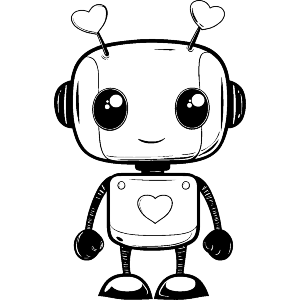 Cute Love Robot with Hearts