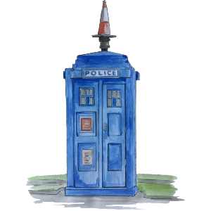 Police Box with Traffic Cone