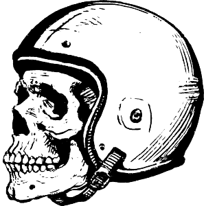 Skull Wearing Motorbike Helmet