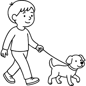 Boy walking a dog