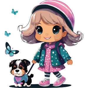 Blond Girl Walking A Puppy