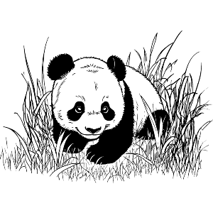 Panda Cub In Long Grass