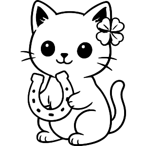  Lucky Black Cat with Horseshoe