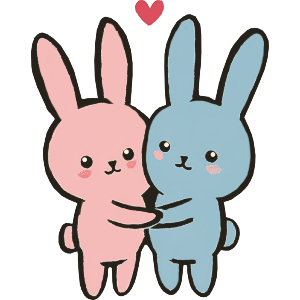 Two Bunnies in Love with Heart