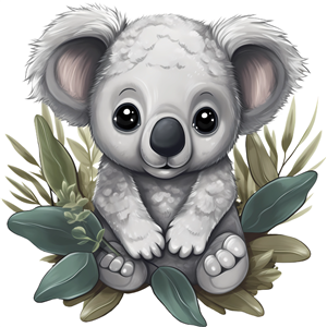 Cute Baby Koala in Leaves