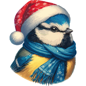 Blue Tit Wearing Santa Hat