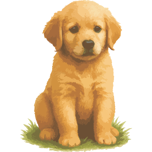 Golden Retriever Puppy Sitting On The Grass