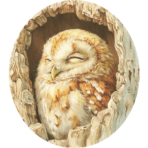 Baby Owl Sleeping Inside a Hallow Tree
