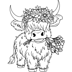 Highland Cow With Flowers