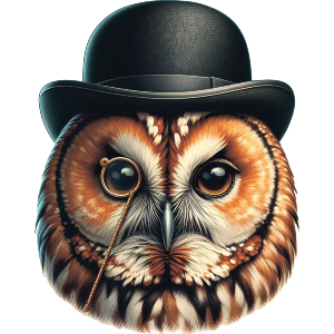 Tawny Owl Wearing Bowler Hat