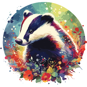 Colourful Badger With Wild Flowers