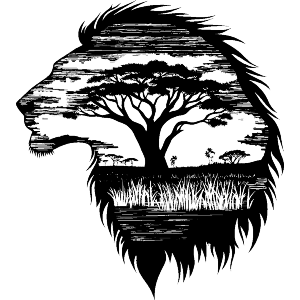 Lion Side View with African Savanna